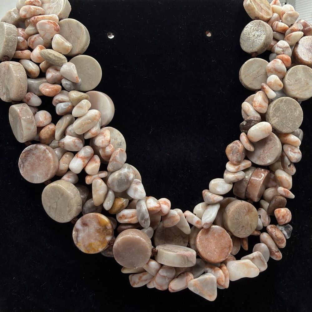 Lot of 5 Pink Marble Stone Beaded Necklaces 925 Sterling 16"